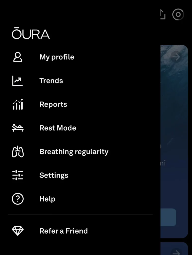 How To Use Oura Ring Data?_Access Oura Ring Data_Menu Icon