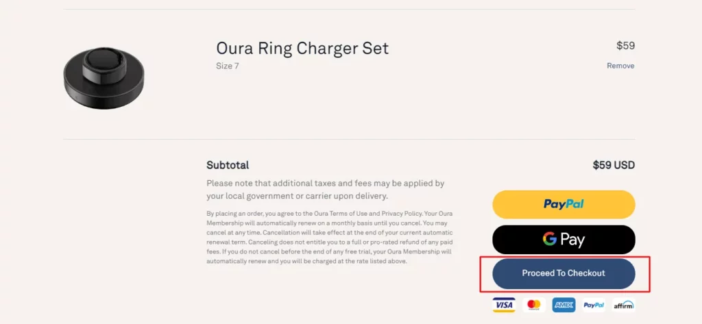 How To Purchase Additional Chargers Directly From The Oura Website?_Proceed To Checkout