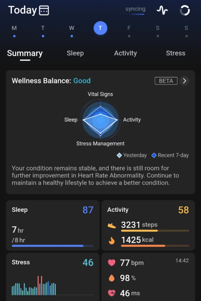 Screenshot of RingConn App's Home - RingConn Vs Whoop 4.0