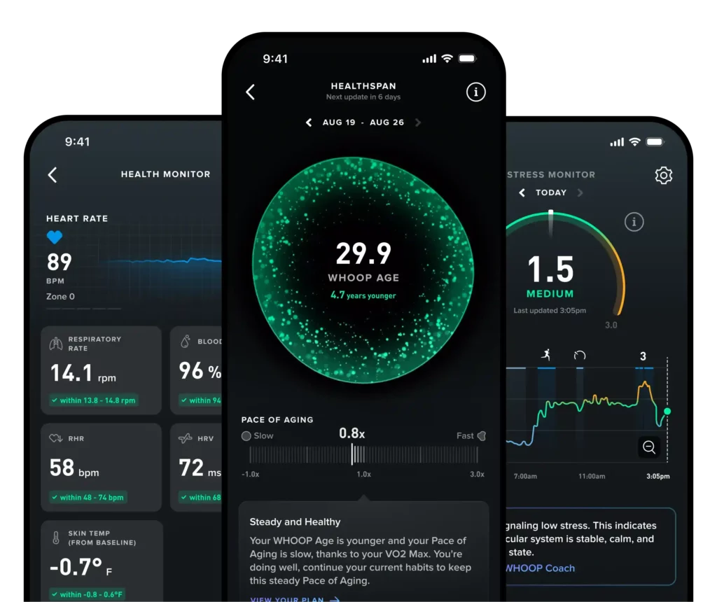 WHOOP 5.0 App; Garmin Cirqa vs WHOOP 5.0 vs Fitbit Air